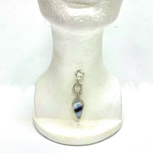HANDMADE Blue Opal and Crystal Hand Wrapped Statement Pendant, Gift for Woman - Picture 3 of 10